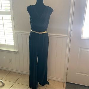 Ronnie Nicole pantsuit with gold belt zipper back